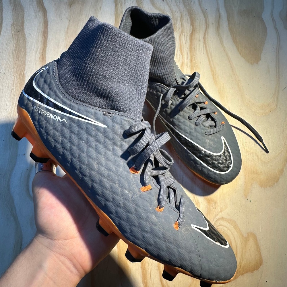 Nike Kids Hypervenom Phantom 3 Academy DF FG Grey Orange Cleats Size 7Y